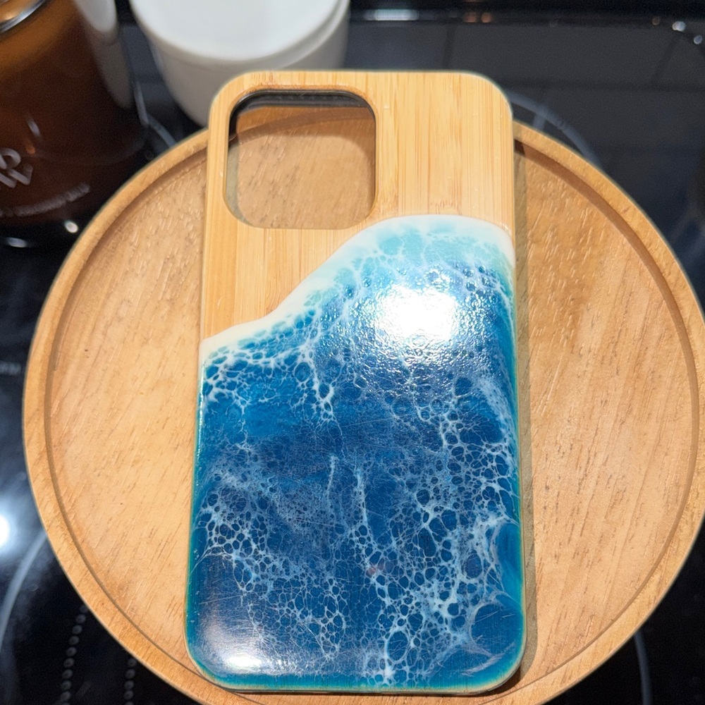 Natural Bamboo and Ocean Blue Phone Case 14 Pro Max